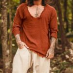 European and American cross-border new men's solid color round neck frayed loose casual shirt - Image 2