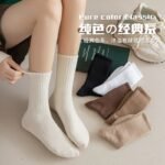 Socks women's mid-leg socks high elastic band mouth pile socks sweat-absorbing solid color Japanese sports stockings youth casual - Image 2