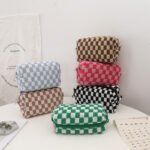 Korean ins checkerboard knitting cosmetic bag contrasting color woolen grid large capacity storage finishing bag pencil case - Image 3