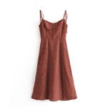 French retro polka dot high waist sexy side slit hem midi skirt low cut v neck tie sexy dress women - Image 5