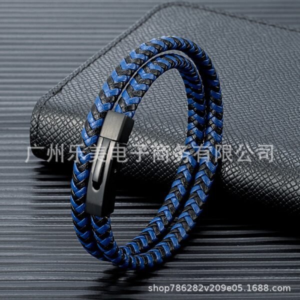 European and American fashion commuter stainless steel leather bracelet lovemyson stainless steel square buckle men's bracelet