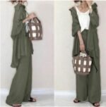 3-color cross-border hot-selling suit female Japanese style 2022 autumn new long-sleeved solid-color shirt + wide-leg pants two-piece suit - Image 6