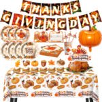 New Turkey Day Thanksgiving Themed Party Decoration Cutlery Set Pull Flag Banner Paper Plate Tissue Cupcakes