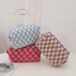 Korean ins checkerboard knitting cosmetic bag contrasting color woolen grid large capacity storage finishing bag pencil case - Image 4