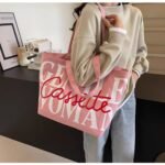 korean niche canvas bag bag women's 2025 new fashion large capacity tote bag letter shoulder class tote bag - Image 4