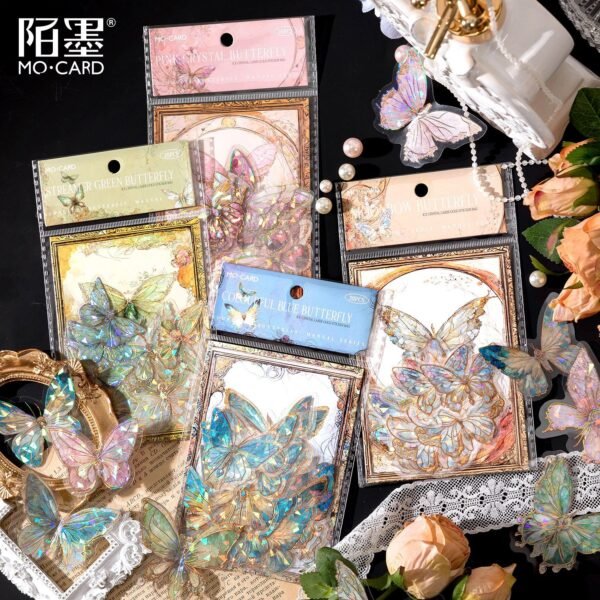 Momo PET sticker package unbounded butterfly spectrum series three-dimensional ice crystal laser gold INS wind butterfly hand account goo card stickers