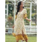 V-neck elastic waist printed patchwork dress - Image 3