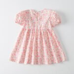 2022 summer new Korean version of the puff sleeve girl's dress square neck lace floral princess skirt short-sleeved children's skirt - Image 4