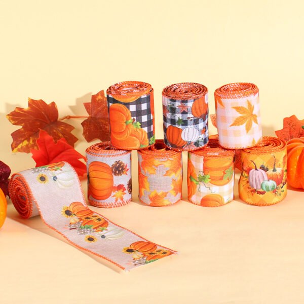 Hong Kong Love Harvest Festival Pumpkin Ribbon Autumn Maple Ribbon Thanksgiving Packing Ribbon Gift Box Decorative Ribbon