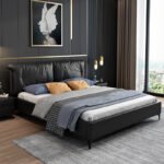 Nordic leather bed modern minimalist light luxury leather art bed master bedroom soft bag 1.8m bed 2022 new double bed - Image 2