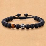 Amazon Hot Selling Obsidian Frosted Woven Bracelet Men's Football Fashion Tiger's Eye Volcanic Stone Beaded Bracelet - Image 2
