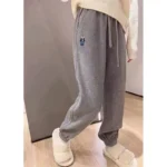 Pure cotton ~ the counter withdraws the bear bear embroidery casual sweatpants women's autumn and winter thickened beam feet look thin all-match sports pants - Image 2