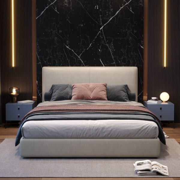 Modern minimalist master bedroom double wedding bed Nordic small apartment minimalist light luxury wedding room leather art soft bag 1.8 meters large bed