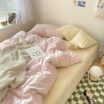 Ins pure color washed cotton cotton washed cotton four-piece set simple bedding quilt cover bed sheet three-piece fitted sheet 1.2m