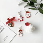 Christmas atmosphere cartoon cute silver needle earrings red temperament metal drip oil wild ball ear clip earrings