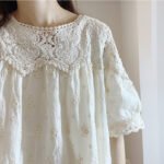 Japanese Mori girl pure beauty hollow embroidery mid-length skirt 21 spring and summer new lace loose dress for women