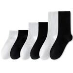 Medium socks for men and women, black and white spring, summer and autumn thick line, anti-odor, sweat-absorbing, breathable, non-balling, high-elastic sports socks - Image 5