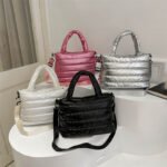 Cotton clothes women's bag 2023 autumn and winter new embroidery thread space cotton shoulder tote bag fashion shiny women's crossbody bag - Image 4