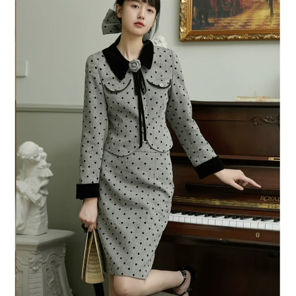 LelezStudio -Sesame Gray Gray- Retro Japanese Commuter Girl Set Autumn