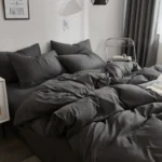 Dark gray ins simple style four-piece bed sheet quilt cover brushed cotton student dormitory set solid color bedding three-piece set - Image 2