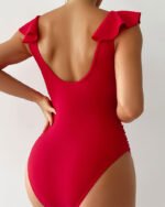 2023 New European and American Beach Swimwear Amazon Solid Color Flying Tight Fit One-Piece Bikini Swimsuit - Image 2