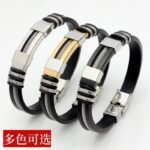 Wholesale New European and American Silicone Titanium Steel Bracelet Popular Fashion Men's Hand Jewelry Amazon Adjustable Cross Bracelet