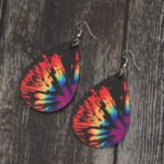 Cross-border European and American Independent Station New Colorful Wings Gradient Leather Earrings Water Drop Double-sided Print Color Leather Earrings - Image 2