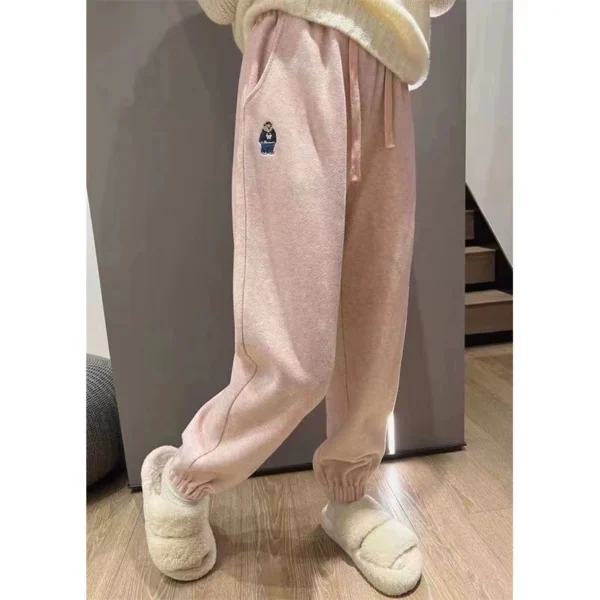 Pure cotton ~ the counter withdraws the bear bear embroidery casual sweatpants women's autumn and winter thickened beam feet look thin all-match sports pants