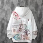 Vintage printed loose hooded sweater