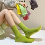 color socks candy color women's spring and autumn cotton socks pile socks solid color dance socks ins tide sports women's socks mid socks - Image 2