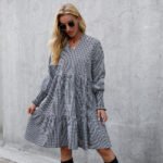 Plain long sleeved large swing V-neck sexy dress - Image 4