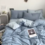 Simple pure color washed cotton bed four-piece spring and autumn Japanese-style bedding bed linen quilt cover single dormitory three-piece set - Image 3