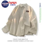NASA joint Japanese workwear shirt women's long-sleeved loose oversized shirt women's American-style trendy brand retro casual jacket - Image 3