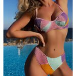 2023 New Sexy Shoulders Stitching Steel Holder Gathered Bikini AliExpress High Waist Fashion Beach Split Swimsuit