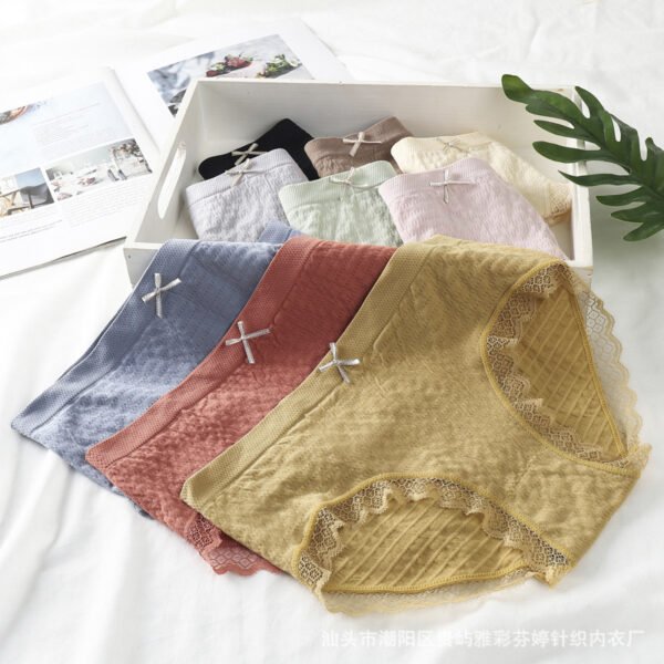 Individually packaged seamless oxygen bubble pants mid-waist cotton sexy panties women's plus size lace-trimmed briefs women