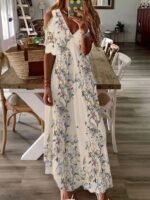 309#2022 European and American cross-border women's summer new lace short-sleeved printed long bohemian dress - Image 4