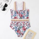Tenglong 2023 new one-piece swimsuit knitted belt printed hanging neck foreign trade one-piece swimsuit - Image 3