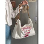 Japanese cartoon alphabet canvas bag 2022 autumn and winter single shoulder messenger tote bag zipper student female commuter bag - Image 2