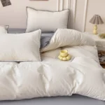 Ins washed cotton bed four-piece set pure cotton 100 simple solid color bed sheet quilt cover fitted sheet three-piece bedding - Image 3