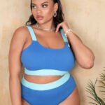 2021 new foreign trade Amazon European and American sexy solid color stitching high waist split bikini swimsuit manufacturers wholesale