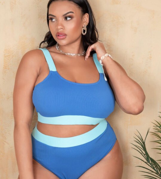 2021 new foreign trade Amazon European and American sexy solid color stitching high waist split bikini swimsuit manufacturers wholesale