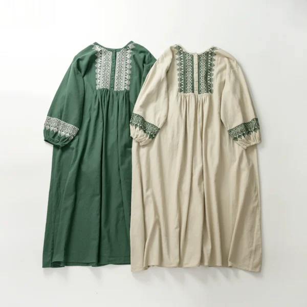 Mori round neck embroidery half cardigan four buttons long-sleeved dress early autumn new cotton comfortable A version slim skirt