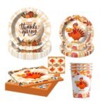 New Turkey Day Thanksgiving Themed Party Decoration Cutlery Set Pull Flag Banner Paper Plate Tissue Cupcakes - Image 2