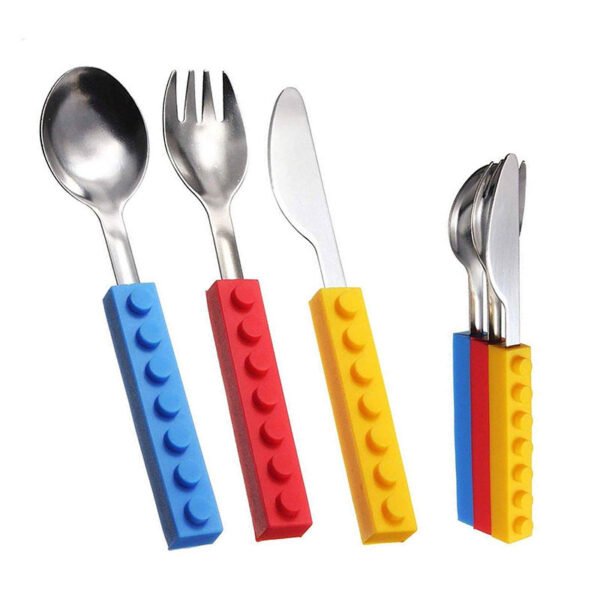 Building blocks Knives, Forks, Spoons, Silicone Tableware, Creative Children's Western Food, Stainless Steel Three-Piece Sets, Household Supplies, Gifts