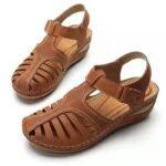 2023 summer new foreign trade sandals women's retro women's sandals car line hole shoes cross-border large size round toe wedge comfortable