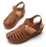 2023 summer new foreign trade sandals women's retro women's sandals car line hole shoes cross-border large size round toe wedge comfortable