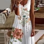 2022 spring and summer new cross-border European and American women's clothing Amazon feather print lace V-neck ladies suspender skirt