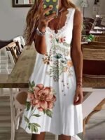 2022 spring and summer new cross-border European and American women's clothing Amazon feather print lace V-neck ladies suspender skirt