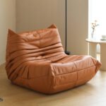 Leather caterpillar lazy sofa lounge chair balcony leisure chair living room bedroom small sofa Nordic single tatami - Image 4