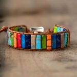 Duowei wish cross-border supply color emperor stone bracelet hand-woven cowhide rope stone hand jewelry - Image 3